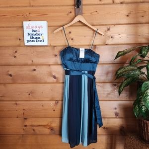 MAX CLEO 💜 NWT Jade Green Strapless Dress Striped Colorblock Chiffon Satin Sz 6